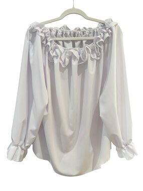 White Off Shoulder Ruffle Blouse Women’s 1XL Long Sleeve Peasant Top